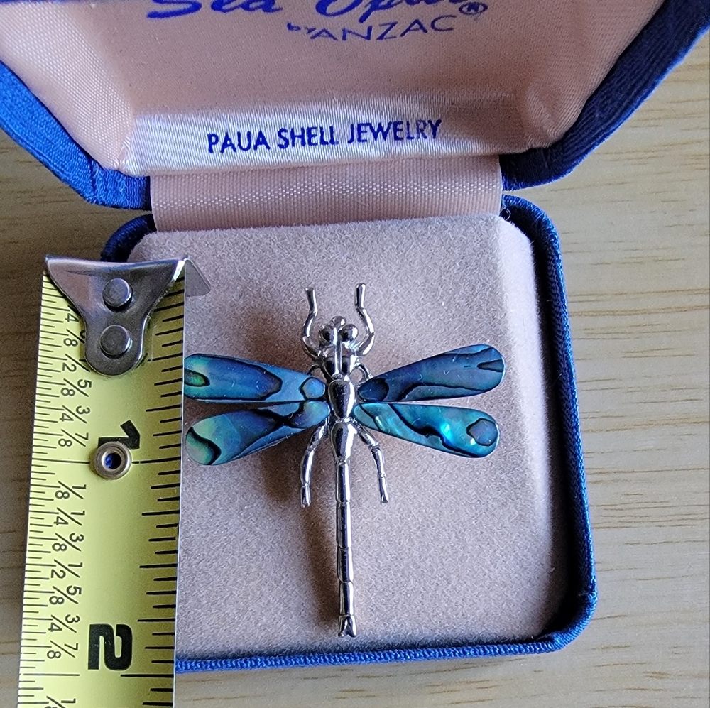 PAULA SHELL JEWELRY Sea Opal Dragonfly Brooch. - Picture 4 of 4